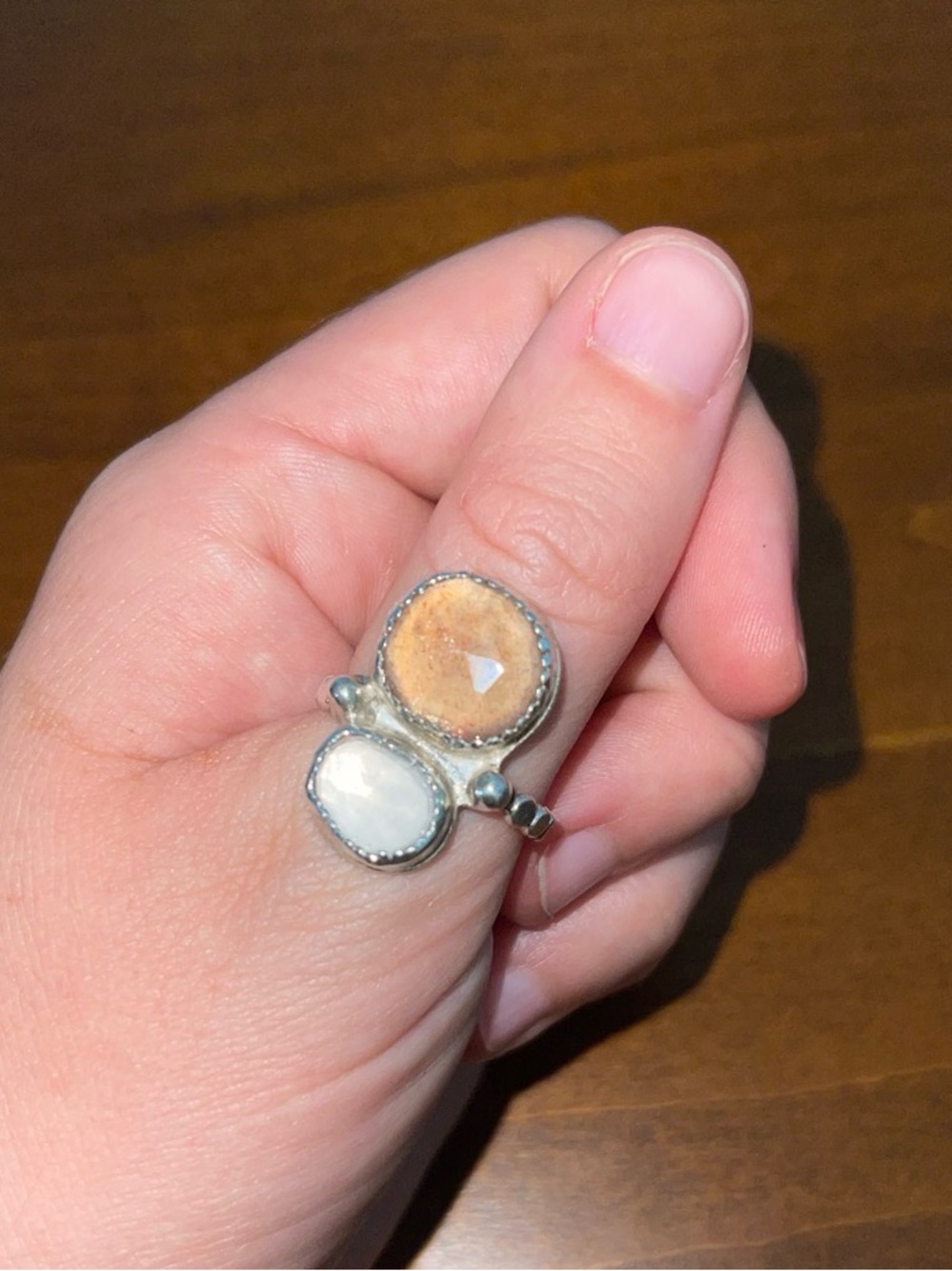Sterling Silver strawberry quartz and sunstone ring - Picture 6 of 6